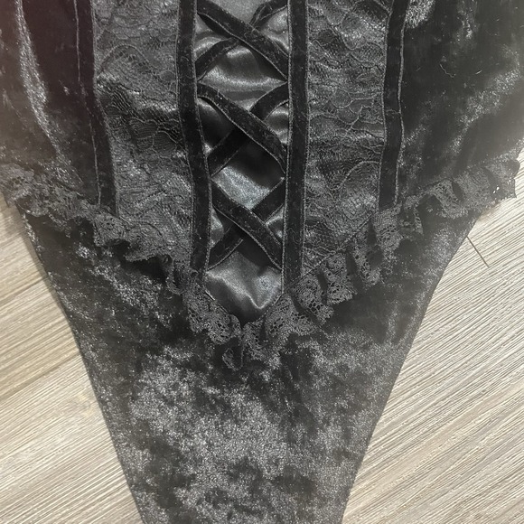 VTG 90s Y2K VICTORIAS SECRET Bodysuit Sz S Black Velvet Lace Ribbon Whimsigoth - Picture 5 of 11